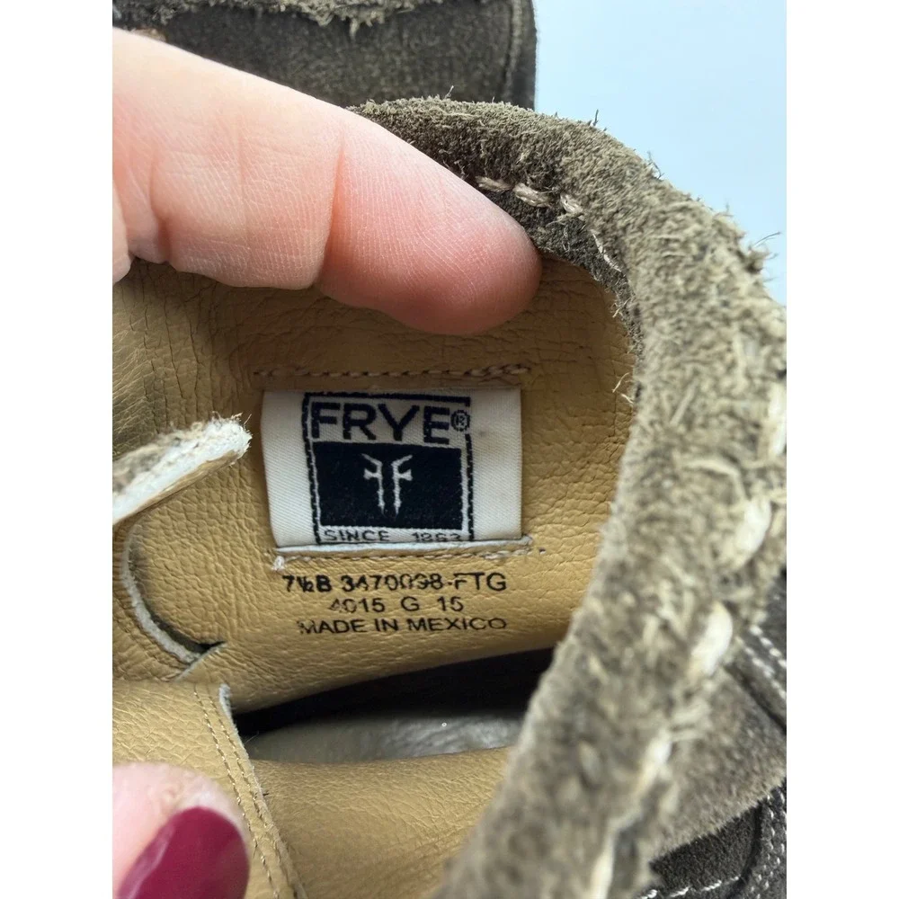 Frye Sacha chukka Lace Up‎ Ankle Boots Womens 7.5 Olive Green Suede Pointed Toe
